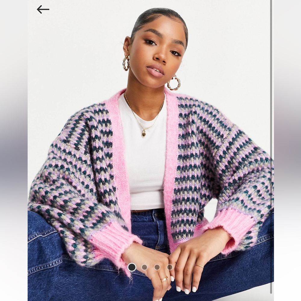 Topshop Knitted Colorful Cardigan in Pink - SIZE M